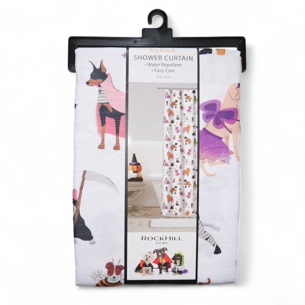 Rockhill Home Dog Parade Shower Curtain Halloween Pumpkin Fall Water Repellent
